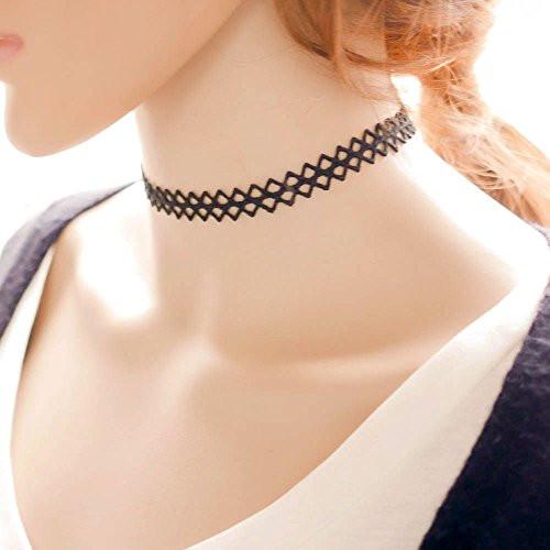 Choker Necklace with Henna Style Pattern in Black - Pop Fashion