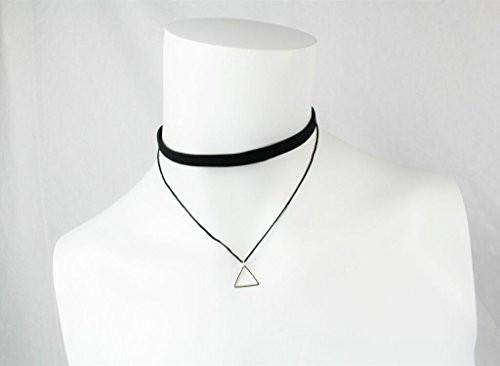 Classic Black Velvet Layered Choker Necklace with Triangle Charm - Pop Fashion - Pop Fashion