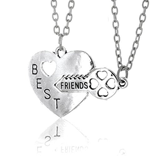 Lock and Key Necklaces - Antique Silvertone Lock and Key Split Pendant Best Friend Necklace- Pop Fashion - Pop Fashion
