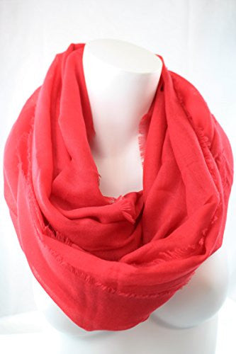 Pop Fashion Women's Solid Color Frayed Edge Luxury Infinity Scarf - 3 Color Options (Red) - Pop Fashion