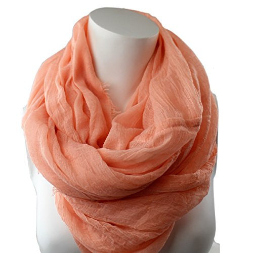 Pop Fashion Women's Solid Color Frayed Edge Luxury Infinity Scarf - 3 Color Options (Light Pink)
