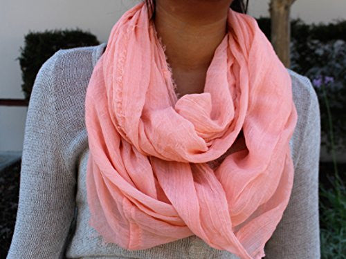 Pop Fashion Women's Solid Color Frayed Edge Luxury Infinity Scarf - 3 Color Options (Light Pink) - Pop Fashion