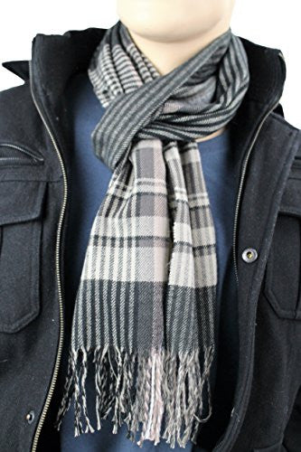 Mens Plaid Woven Scarves with Soft Cashmere Like Feel (Black/Brown/White)