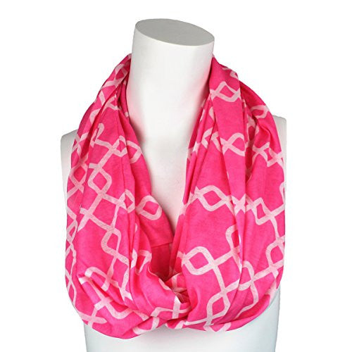 Womens Interlocking Chain Square Pattern Scarf w/ Zipper Pocket - Pop Fashion (Pink) - Pop Fashion