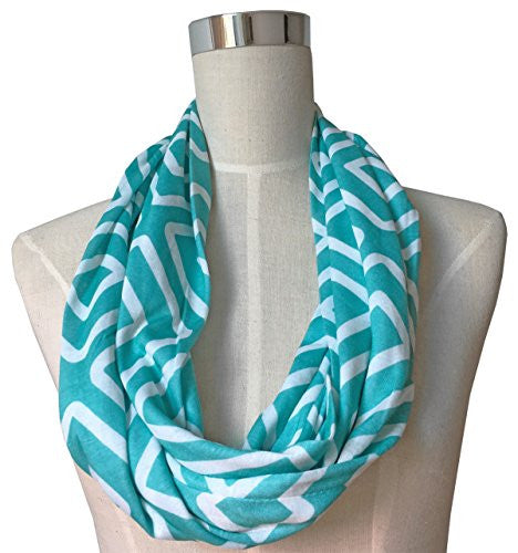 Womens Square Inside of Square Pattern Scarf w/ Zipper Pocket - Pop Fashion (Teal)