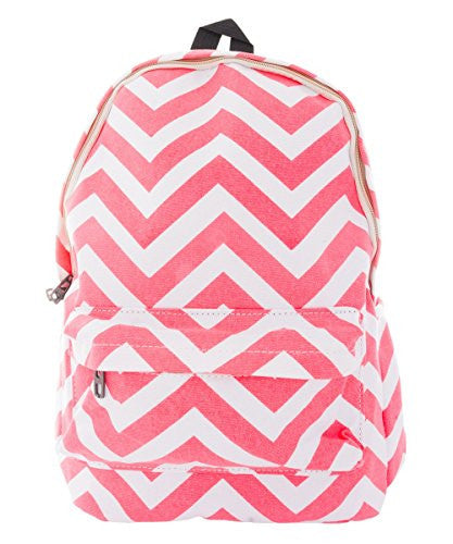 Pop Fashion Women's Canvas Backpack with Chevron Print and Zip Compartment (Pink)