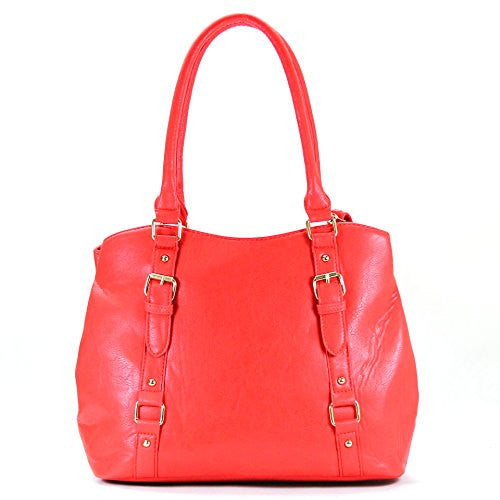Pop Fashion Womens Casual Trendy Double Buckle Purse Handbag Tote Bag (Strawberry)