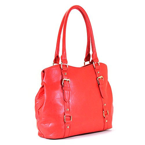 Pop Fashion Womens Casual Trendy Double Buckle Purse Handbag Tote Bag (Strawberry) - Pop Fashion