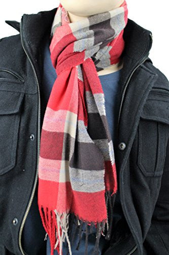 Plaid Pattern Scarf with Ultra Soft Feel for Men and Women (Red/Navy/Tan) - Pop Fashion