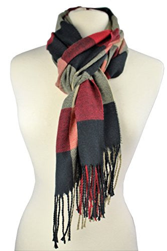 Plaid Pattern Scarf with Ultra Soft Feel for Men and Women (Maroon/Navy/Tan)