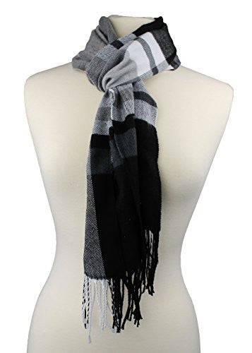 Plaid Pattern Scarf with Ultra Soft Feel for Men and Women (Navy/Gray/White)