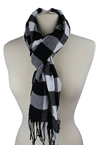 Plaid Pattern Scarf with Ultra Soft Feel for Men and Women (Black/White) - Pop Fashion