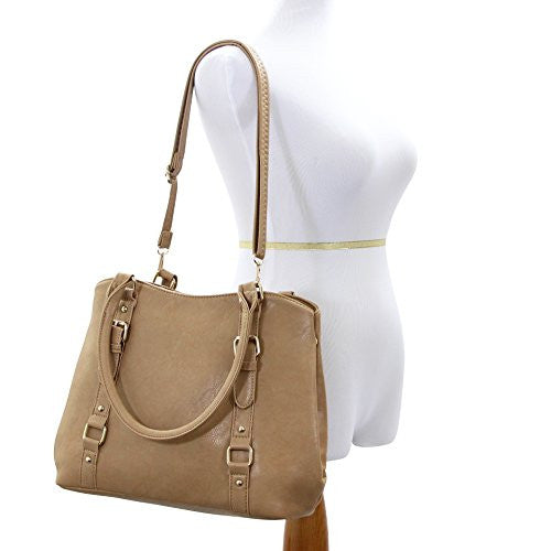 Pop Fashion Womens Casual Trendy Double Buckle Purse Handbag Tote Bag (Khaki) - Pop Fashion