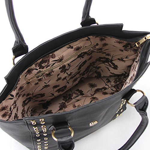 Pop Fashion Womens Classic Universal studded Purse Handbag Tote Bag (Black) - Pop Fashion
