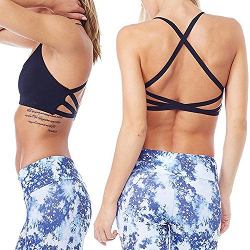 Multitrust Women's Sexy Criss-Cross Back Padded Yoga Sport Bra Push Up  Support Workout Crop Tank Tops with Removable Pad (Navy Blue, S) at   Women's Clothing store