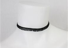 Black Velvet Choker Necklace with Lace Trim Design - Pop Fashion (Dainty Round Trim Lace Chocker) - Pop Fashion