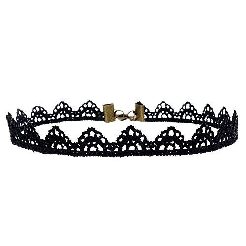Black Velvet Choker Necklace with Lace Trim Design - Pop Fashion (Geometric Triangle Trim Lace Choker) - Pop Fashion