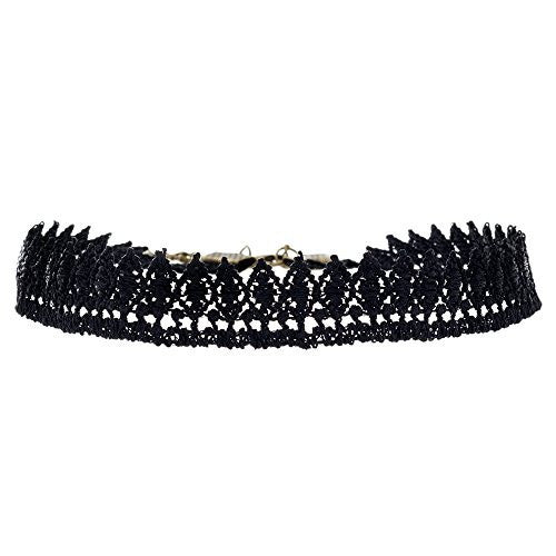 Black Velvet Choker Necklace with Lace Trim Design - Pop Fashion (Dressy Diamond Trim Lace Choker)