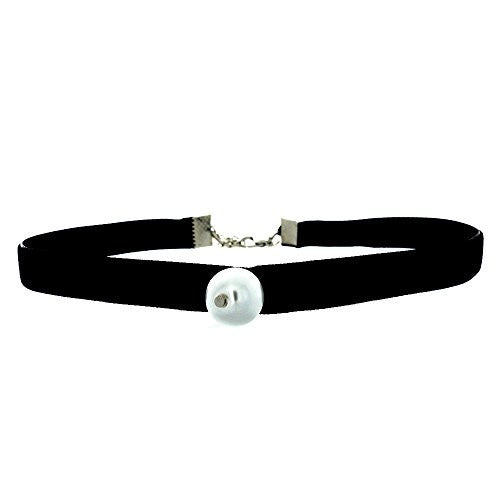 Black Velvet Choker Necklace with Lace Trim Design - Pop Fashion (Velvet Choker with Faux Pearl)