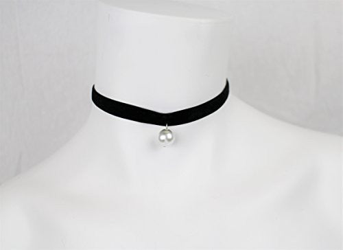 Black Velvet Choker Necklace with Lace Trim Design - Pop Fashion (Velvet Choker with Faux Pearl) - Pop Fashion