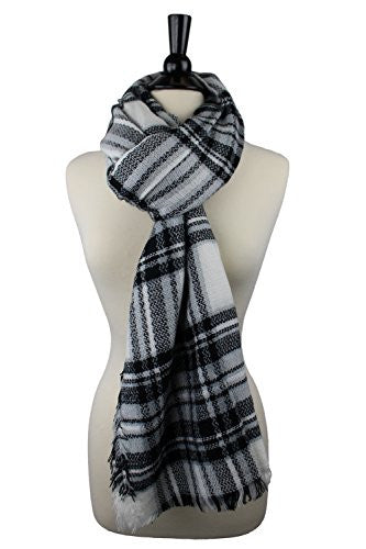 Pop Fashion Women's Oversized Blanket Scarf with Ultra Soft Feel and Plaid Printed Design (Black and White)