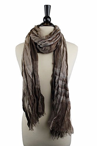 Pop Fashion Women's Long Tissue Scarf with Frayed Design and Scrunch Texture (Taupe, Brown, Black)