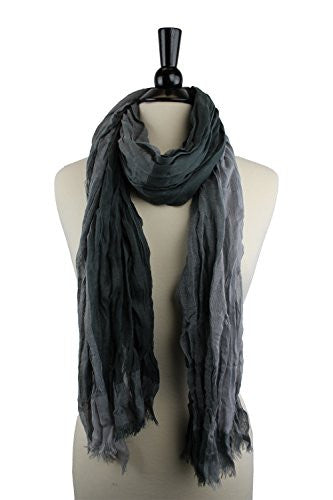 Pop Fashion Women's Long Tissue Scarf with Frayed Design and Scrunch Texture (Light and Dark)