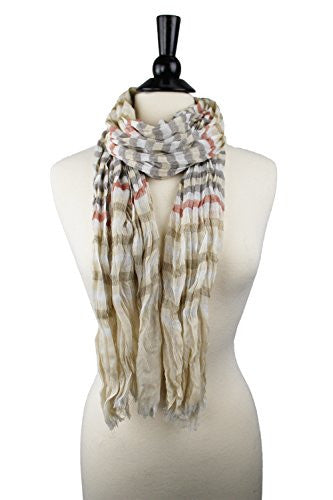 Pop Fashion Women's Long Tissue Scarf with Frayed Design and Scrunch Texture (Cream, White, Grey, Red)