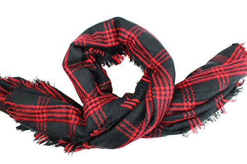 Pop Fashion Women's Oversized Blanket Scarf with Ultra Soft Feel and Plaid Printed Design (Red, Black) - Pop Fashion