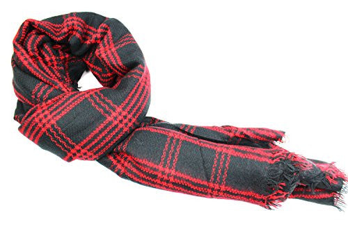 Pop Fashion Women's Oversized Blanket Scarf with Ultra Soft Feel and Plaid Printed Design (Red, Black) - Pop Fashion