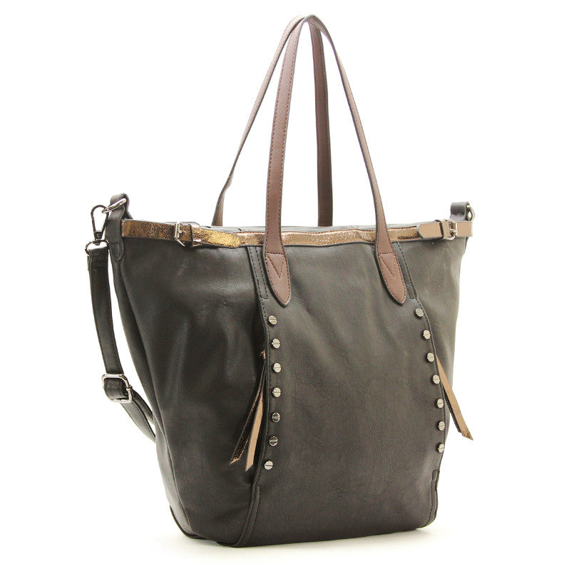 Studded Evening Tote with Adjustable Strap - Black - Pop Fashion