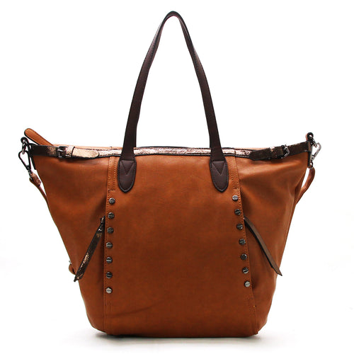 Studded Evening Tote with Adjustable Strap - Brown