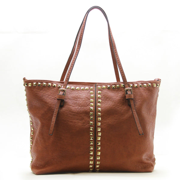 Studded Weekend Tote - Brown – Pop Fashion
