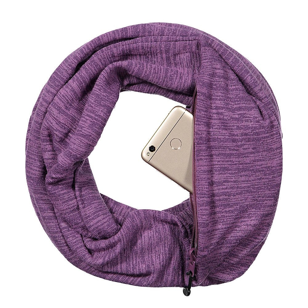 Pop Fashion Travel-in-Style Hidden Pocket Scarf - Lightweight Heathered Infinity Scarves with Zipper Pockets - Pop Fashion